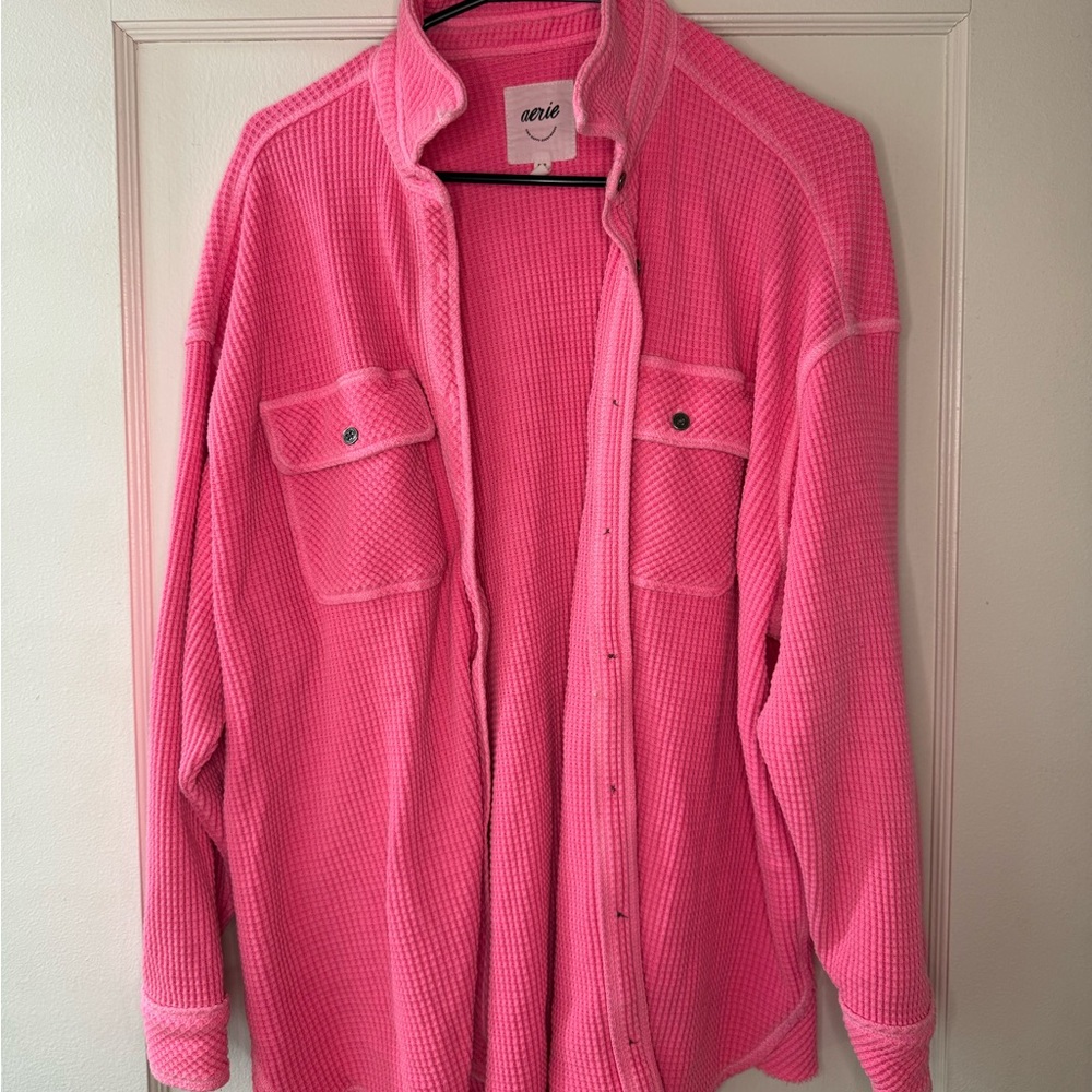 Aerie Pink Waffle Knit Button-Up Shirt/Jacket